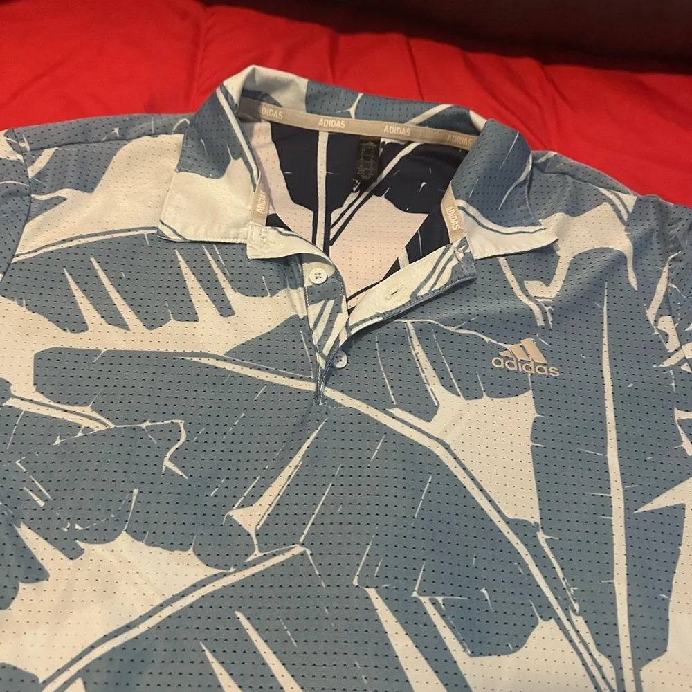 Adidas Golf Blue Leaf Print Men's Polo Shirt